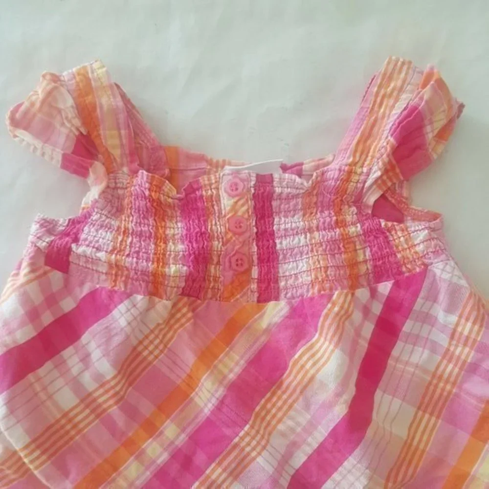 Okie dokie baby girl Plaid Button Stretch Sleevesless Pink Square Size 2T